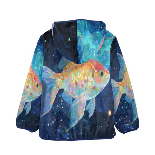 Colorful Fish with Cosmic Background Toddler Fleece Jacket Girl Boys Hooded Fleece Jacket Coat Warm2