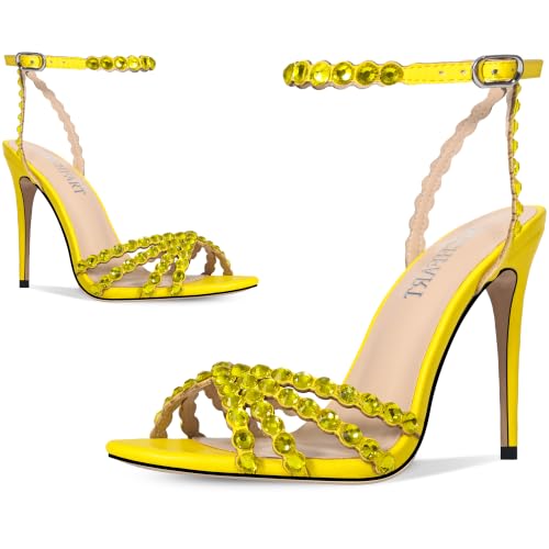 Image of HOCHFART Women's Rhinestone Stiletto High Heels Buckle Strappy Heeled Sandals Round Toe Sexy Dressy Pumps Shoes