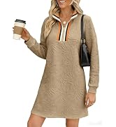 BLENCOT Dresses for Women 2025 Casual Half Zip V Neck Spring Mini Sweater Dress Long Sleeve Fashi...