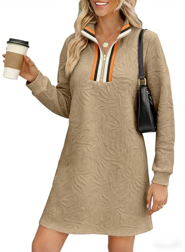 Image of BLENCOT Women's Dress Zip Up Stand Neck Pullover Sweatshirt Mini Dresses