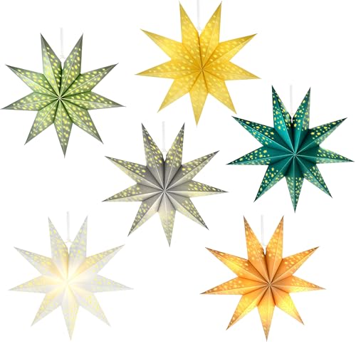 Haconba 6 Pack 12 Inch 9 Pointed 3D Paper Star