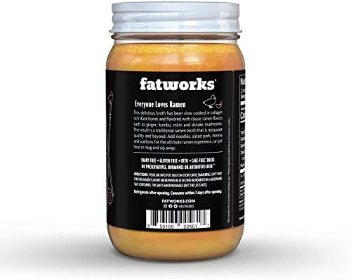Fatworks Gourmet Cage-Free Duck Bone Broth, Ramen Flavor, Keto, Paleo, Collagen Rich, Preservative Free, 6 pack of 15 oz. Jars