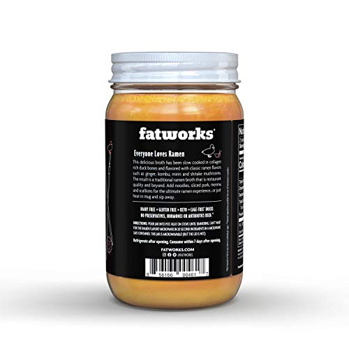 Fatworks Gourmet Cage-Free Duck Bone Broth, Ramen Flavor, Keto, Paleo, Collagen Rich, Preservative Free, 6 pack of 15 oz. Jars