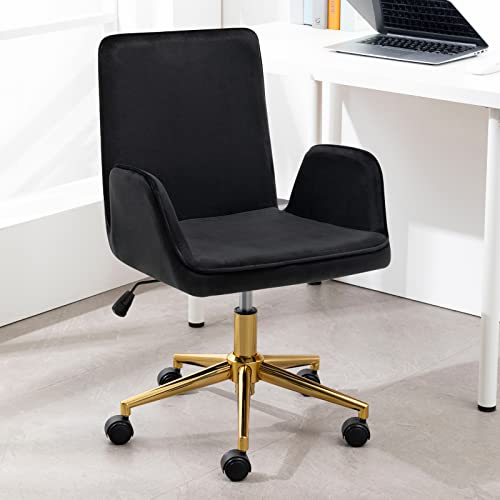 Furniliving Velvet Home Office Desk Chair With Wheels, Modern Adjustable Vanity Task Chair Midback Computer Executive Chair 360° Swivel Chair With Smooth Casters (Velvet-Black) #TOP2