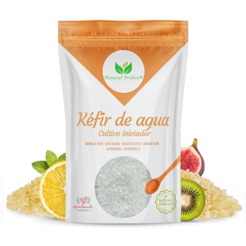 Natural Probio® Kéfir de agua - Kit de inicio de cultivo - Granos de kéfir de frutas + Instrucciones completas, receta y consejos + Acceso a Ebook y recetas (10g deshidratado / 60g rehidratado)