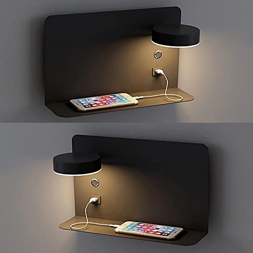 LED Wandlampe Innen Wandleuchte Mit Touch Schalter Und USB-Anschluss, 12W Verstellbar Leselampe Wand Dimmbar 3 Modi, 330° Drehbare Bettlampe, Für Hotel Flur Schlafzimmer Arbeitszimmer,2 Stück,Schwarz Cover