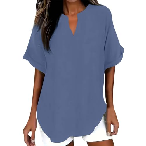 Camiseta de gran tamaño para mujer holgada con cuello en V manga corta