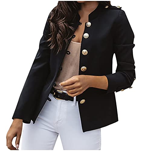 Onsoyours Blazer Femme Élégant Double Breasted Boucle OL à Manches Longues Veste Blazer Slim Fit Veste Tailleur Cintrée Habillée Costume Jacket Manteau A Noir XL