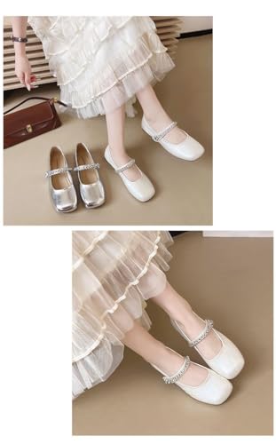 Niction Mary Jane Ballet Flats with Rhinestone Strap Square Toe Ballet Slip on Comfortable for Walking Bride Party Dress Shoes3