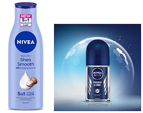Image of Nivea Body Lotion For Dry Skin, Shea Smooth, With Shea Butter, For Men & Women, 200 ml & Nivea Protect & Care Deodorant Roll On For Men, 50ml