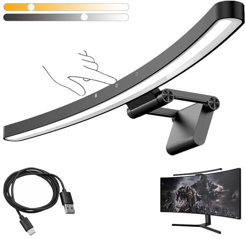 Giousv Computer Monitor Lamp Dimmable, 55CMmonitor lamp Curved,Computer Desk Lamp,LED Display Light Strip with Touch Control, Office Light Eye Care Screen Light