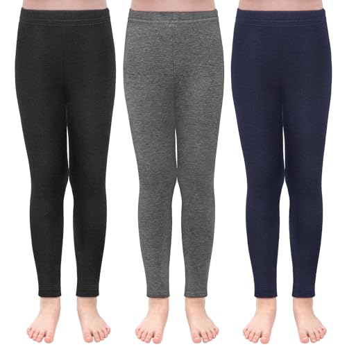Image of 3 Pack Kids Winter Velvet Leggings Cotton Fleece Lined Pants Warm and Soft Pants (Black)