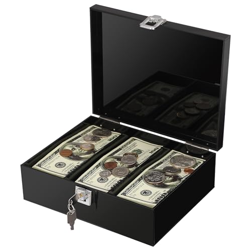 GUSHBIN Acrylic Lockable Cash Storage Box 3 Slots Money Holder Cash Organizer Currency Tray Locked...