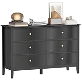 HOMCOM Fluted 6 Drawer Dresser for Bedroom, 47" Wide Chest of Drawers, Modern Double Dresser for Living Room, Hallway, Closet, Black