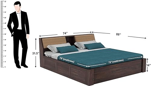 Image of FurnitureSheesham Mayor King Bed for Bedroom /Hotel /LivingRoom with Headboard /Box Storage Solid Wood King Box Bed | Finish Color - Walnut, DIY
