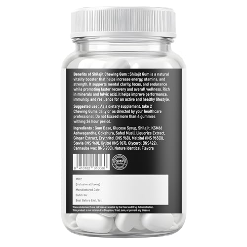 Image of Himalayan Shilajit Gums (1.5g Shilajit and 1000mg Fulvic Acid Per Gum) with KSM-66 Ashwagandha, No Added Sugar, Energy, Stamina & Muscle Recovery Support 30 Gums for Daily Wellness