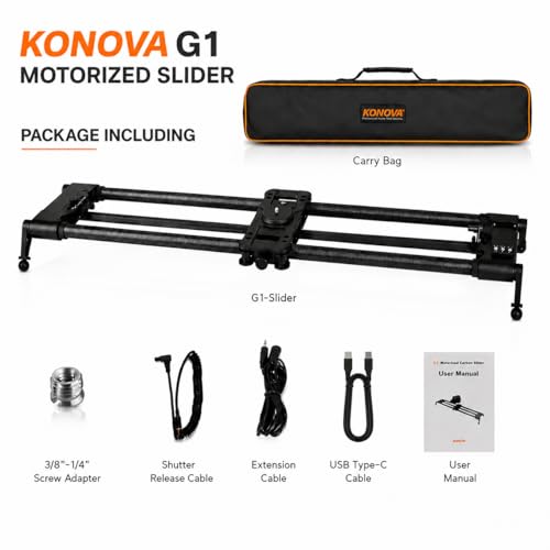 Image of KONOVA G1 Motorized Camera Slider, Bluetooth App Controlled Motion Control Slider for DSLR & Mirrorless Cameras, Carbon Fiber Rail, Time Lapse, Stop Motion, Tracking & Panorama Shots (120cm (47.2 inch))