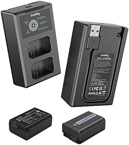 SMALLRIG Zestaw Baterii Zamiennych NP-FW50 (2 Sztuki) i ładowarka do WyśWietlacza LCD, Akumulator dla Sony ZV-E10, A6000, A6500, A6300, A6400, A7, A7 II, A7R II, A7S II, A7S, A7R, NEX-3/5/7, RX10 3818
