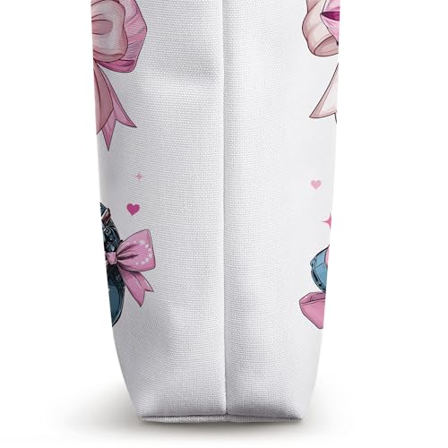Bolso tote para mamá con estampado de coqueta, arco y soldadora en rosa miniatura 3