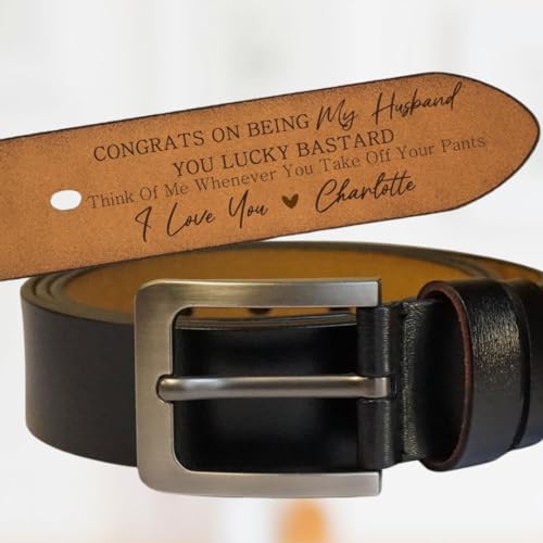Generic Congrats On Being My Husband You Lucky Bastard Leather Belt, Custom Name Leather Belt for Men, Personalized Wide Black/Brown Leather Belts, Personalized Belt for Husband, 3.8x95cm4