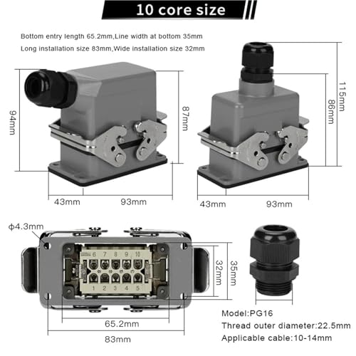 Conectores de alimentación rectangular industrial HDC-HE-010 de 16A y 500V 2