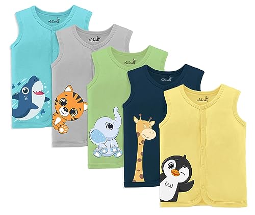 Image of minicult Set of Cotton Unisex Front Open T-Shirt with snap Buttons Pack 5 jhabla