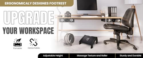 Image of Techhark Adjustable Ergonomic Foot Rest for Office Chair, Massage Rollers (G Black)