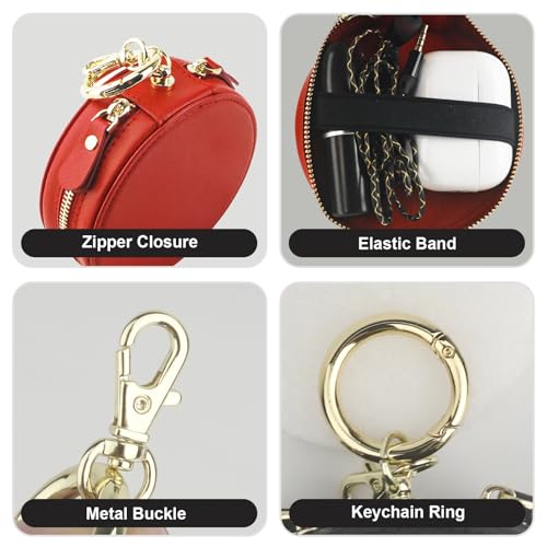 Bocasal Coin Pouch Mini Lipstick Cosmetic Bag with Airtag Holder Mirror, Leather Zipper Travel Makeup Bag Organizer Keychain Ring Clasp for Keys Earbuds Earphone Lip Gloss Chapstick Women Girls (Red) by Bocasal - Used condition - Image 6