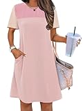 MEROKEETY Women's 2025 Spring Summer Mini Dresses Casual Short Sleeve Crewneck T Shirt Shift Dress, Pink, X-Large