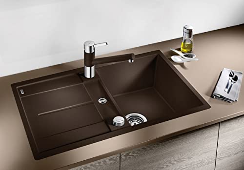 BLANCO METRA 45 S-F | SILGRANIT Granite Sink in Black | Installation Type: flushmount | Reversible | for 45 cm Wide Base cabinets | Large Bowl | Easy-Care Surface | [77x49x20 cm]