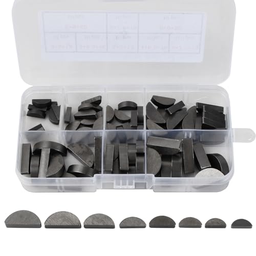 80 Stück Federkeile Sortiment, 8 Größen Halbmond Paßfeder Set, 3-4-5-6 mm Passfeder Sortiment, Scheibenfeder-Sortiment-Kit für Schwungrad Riemenscheiben Kurbelwellenschlüssel