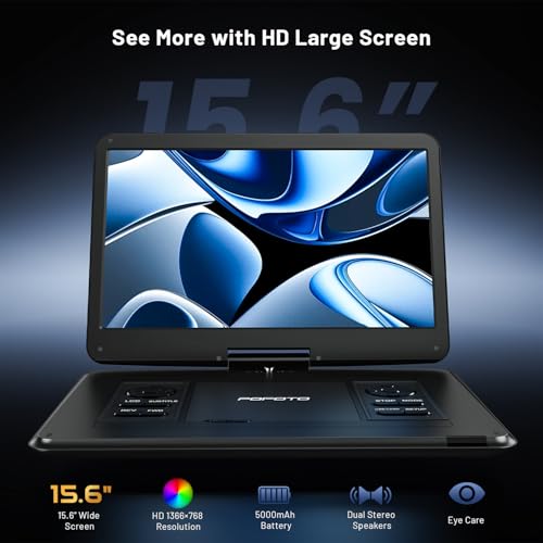 Image of POFOTO 17.5 inch Portable TV /DVD Player with 15.6 inch HD Swivel Screen, Built-in ATSC Tuner & FM, Rechargeable Battery, Supports HDMI in /USB /Micro SD /AV Out, Multi-Disc Formats, Black
