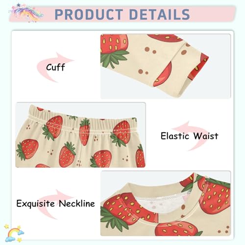 Pajama Sets Long Sleeve Fruit Sweet Strawberry Pattern Soft Comfy Sleepwear 2 Piece PJS 3-8T4