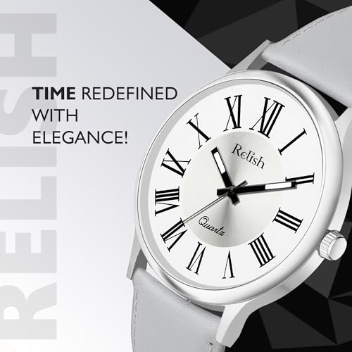 Image of Relish Watch for Men & Boys with Grey & Black PU Leather Strap, Quartz Analog Wrist Watch