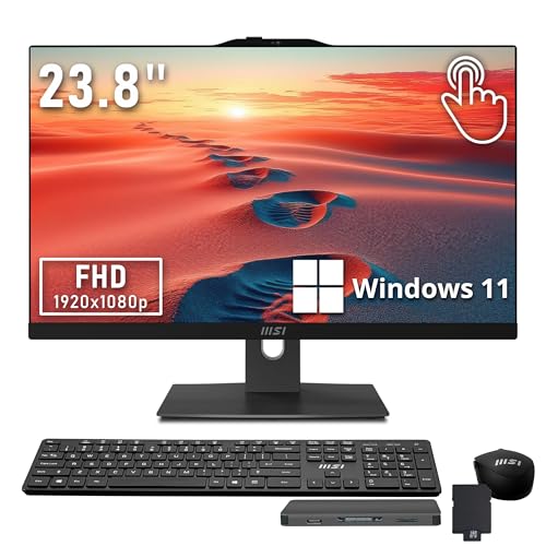 Image of msi Modern 23.8 inch FHD All-in-One Touchscreen Desktop, Intel Core 7-150U, 32GB DDR5, 2TB SSD+1TB HDD, 1080p Camera, Wi-Fi 6E, Wireless Keyboard & Mouse, Windows 11, Black, 1TB Docking Station Set