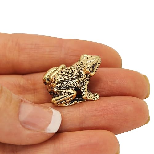 Frog Figurine Solid Brass Tiny Collectible Handmade Animal Sculpture Miniature