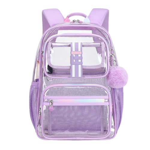 TPU Clear Backpack Heavy Duty, Clear Backpack Heavy Duty Stadium Approved Transparent Large Plastic, See-Through Bag (Purple)