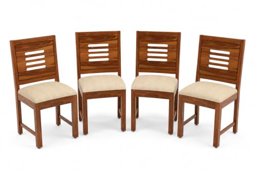 Image of Solid Sheesham Wood Dining Chair Set of 4 for Living Room & Dining Room | Wooden Chairs with Upholstered Cushion Seat