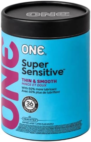 ONE Super Sensitive Thin and Smooth Extra Lubricated Latex Condoms with Silver Pocket Case, 36 Count
