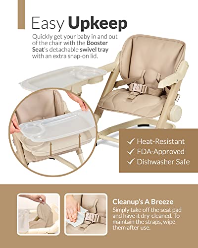 Image of Feed Me 3-in-1 Travel High Chair Booster Seat for Infants and Toddlers - Transitional, Compact & Fits Any Chair, Swivel Tray, Milk Tea