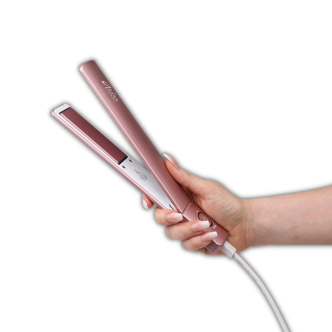 Aria Beauty Slim Hair Straightener - Dual Voltage Flat Iron - Versatile Design for Curls and Straightening - Suitable for All Hair Types - Pink - 1 pc