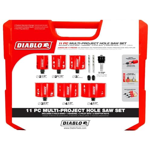 Diablo Bi-Metal Hole Saw Set - 2-1/8" to 4-3/4" Diameter Range, 11-Pieces
