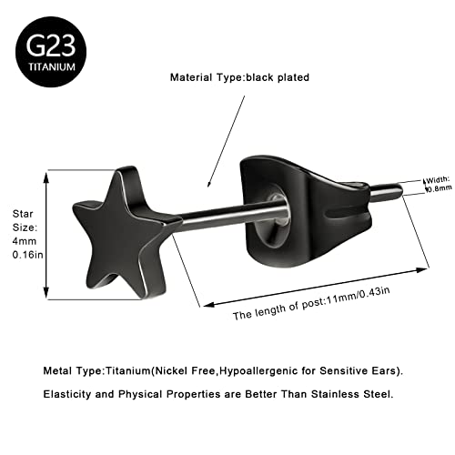 Pure Titanium Heart Earrings Women Flat Star Earring Moon Nickel Free Hypoallergenic Stud Earrings for Sensitive Ears, Bar Earring Stud, Rose Gold/Gold/Black/Silver2