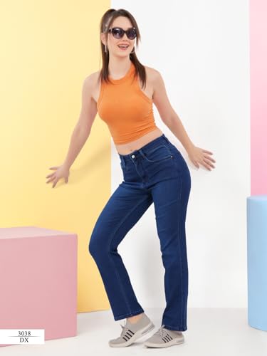 Image of FCK-3 Stretchable Denim High Rise Straight Fit Full Length Classic Jeans for Women