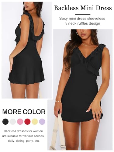 Women's Sexy V Neck Sleeveless Backless Ruffles Dress for Women Elegant Mesh Party Fitted Cocktail Mini Dresses2