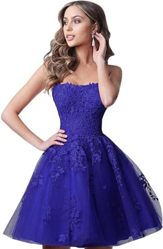 Image of Lace Homecoming Dresses Short A Line Strapless Formal Cocktail Party Gowns