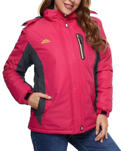 TACVASEN Damen Winterjacke Warm Wasserdicht Skijacke Outdoor Softshelljacke Gefüttert mit Reißverschlusstaschen Funktionsjacke Rose M