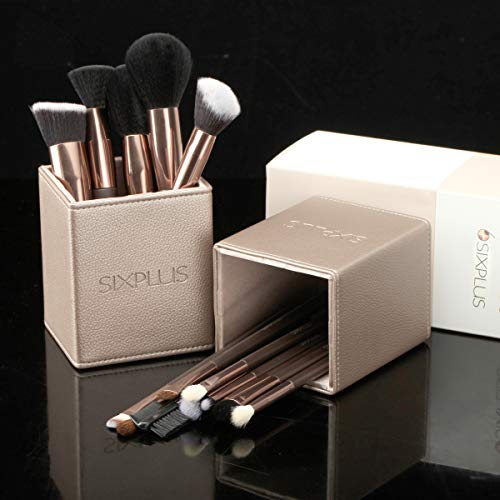 SIXPLUS 15Pcs Coffee Makeup Brush Set with Makeup Holder (Coffee)