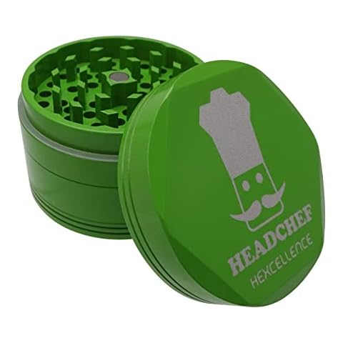 Headchef Hardcore Hexellence Ceramic Non-Stick Coated Metal Herb Grinder, 4 Piece, 62mm (Green) Cover