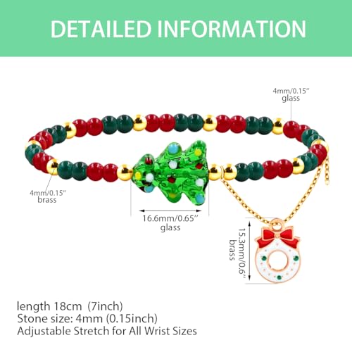 Image of Girls Green Christmas Tree Charm and Christmas Bell Pendant /3 Layers Wrapped Chain Santa Claus Pendant Bracelet for Daughter Sister Girlfriend Female Christmas Boutique Jewelry